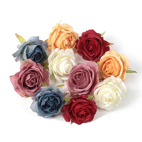 Köpfe Künstliche Rosen,10 PCS Künstliche Rosen Blumenköpfe ohne Stiele Bunt Kunstblumen Seidenrosenköpfe für Geburtstagsdeko Hochzeitsdeko Party Deko von SinChic
