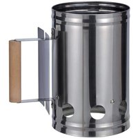 Kohleanzünder für Grill mit Holzgriff, Brennsäule, Anzündkamin, silber/schwarz, ca. 17 x 27 x 27 cm, silber