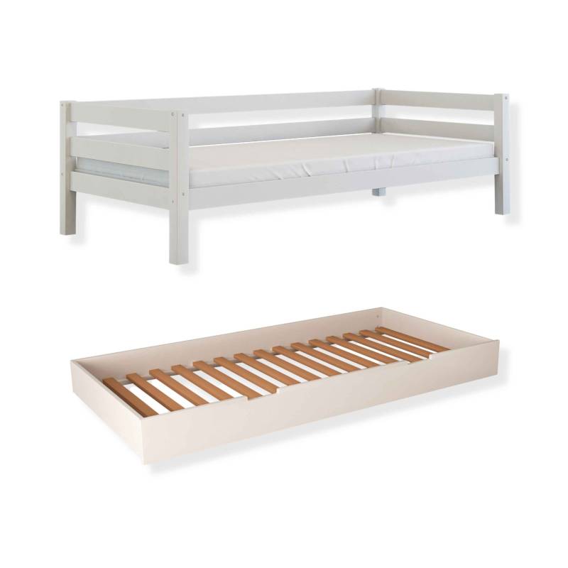 Kombiset Niki – Einzelbett mit Rollrost, mit Schubladenset oder Bettschublade, weiß oder natur