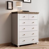 Kommode Highboard Landhausstil EPSOM-83 in weiß Abisko Esche Nb. mit Lefkas Eiche Nb., B/H/T: ca. 90/112,5/42 cm