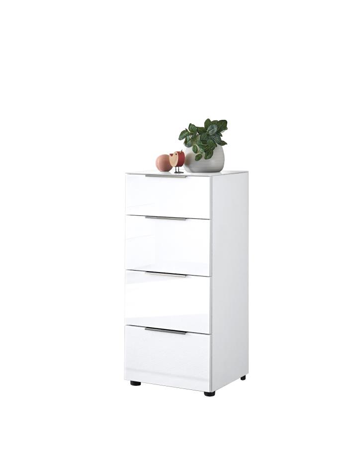 Kommode SANTORIN in weiß, Abs. weiß Glas