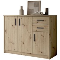 Kommode inkl. 3 Türen und 2 Schubladen Artisan Dekor / Stangengriff schwarz