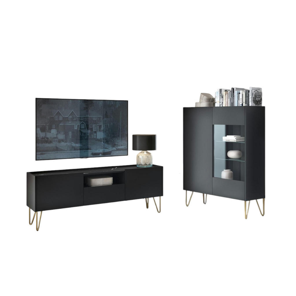 Komodee Wohnwand, Graphit, Kunststoff, 9 Fächer, 1 Schubladen, 241x122x37 cm, Wohnzimmer, Wohnwände, Wohnwand-Sets Komodee Wohnwand, Graphit, Kunststoff, 9 Fächer, 1 Schubladen, 241x122x37 cm, Wohnzimmer, Wohnwände, Wohnwand-Sets von Komodee