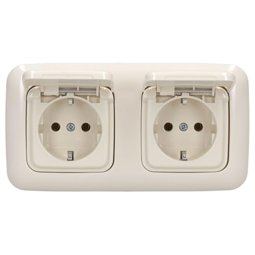 Busch-Jaeger Busch-Duro 2000 SI Komplettset: 20 EUK-212 SCHUKO Steckdose mit Klappdeckel + 2512-212 1-fach Rahmen Cremeweiß von Busch-Jaeger