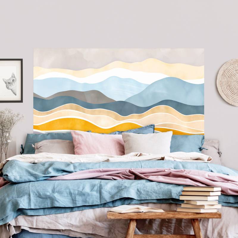 Kopfteil Bett Minimalistische Boho Landschaft Gelb Pastellblau