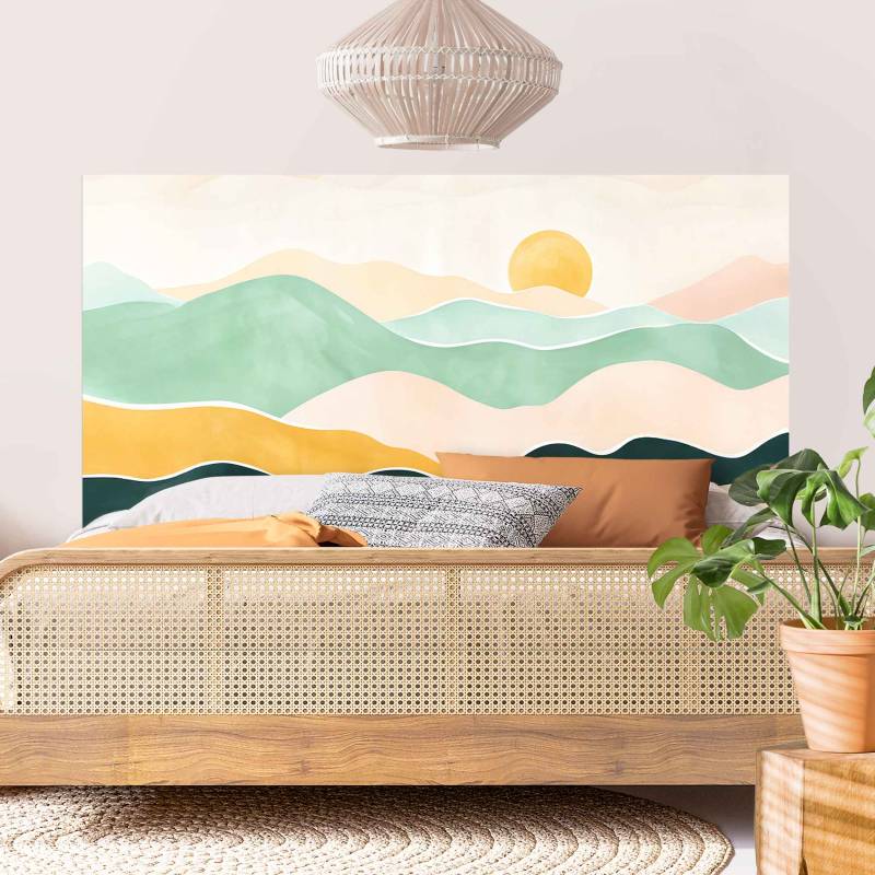 Kopfteil Bett Minimalistische Boho Landschaft Gelb Türkis