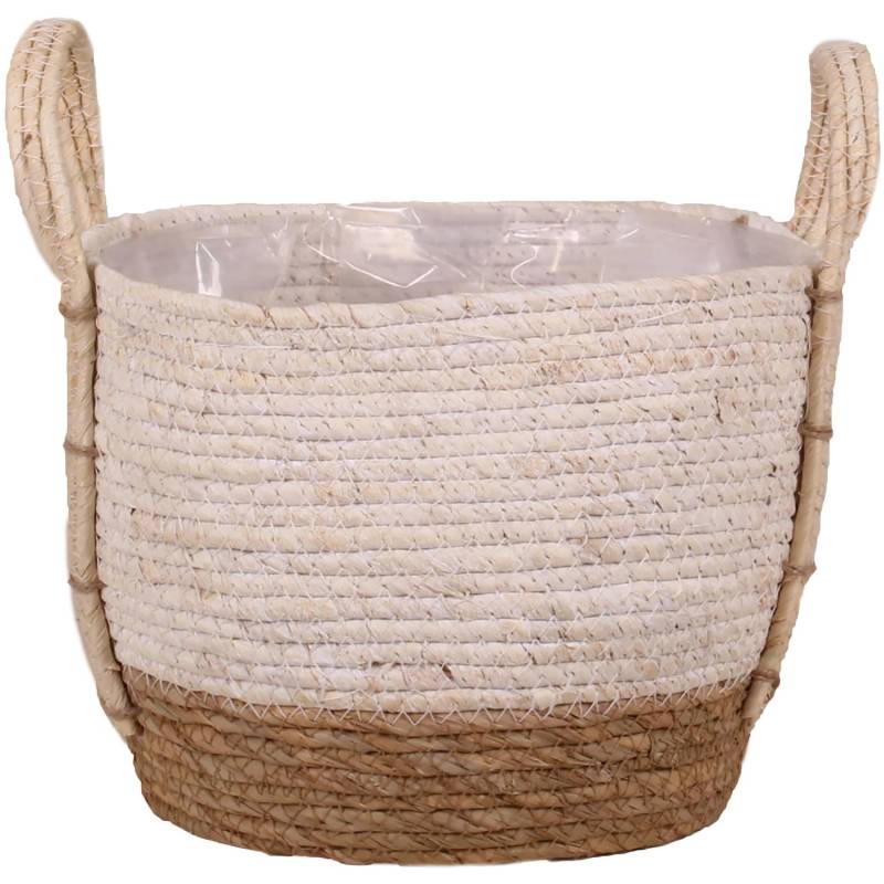 Korb mit Henkeln aus Stroh und Seegras Ø 24 cm x 20 cm Weiß