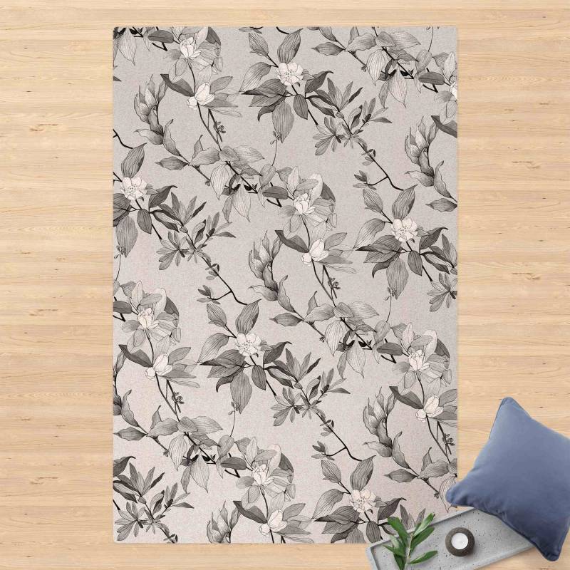 Kork-Teppich Romantisches Blütenaquarell Natur Grau