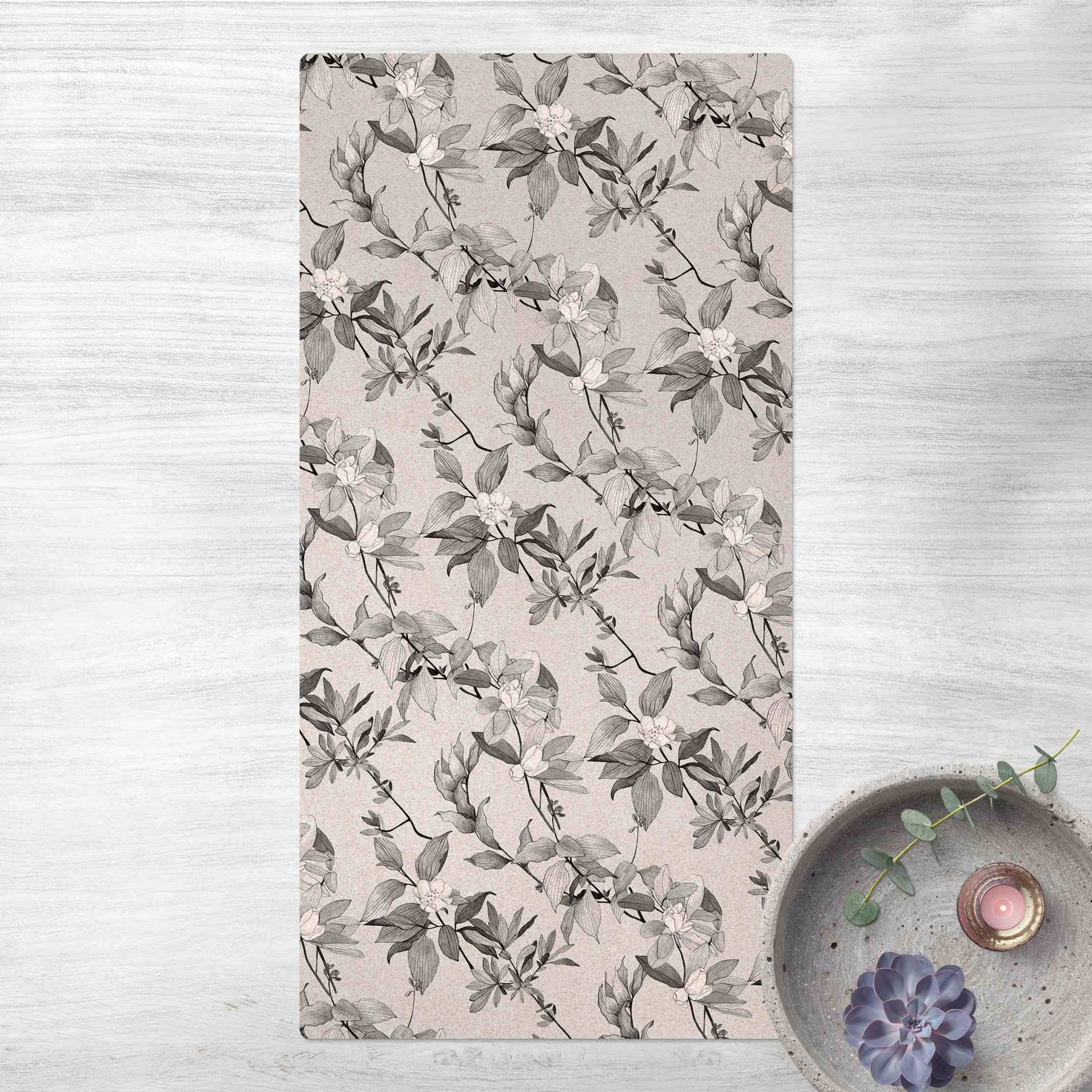 Kork-Teppich Romantisches Blütenaquarell Natur Grau
