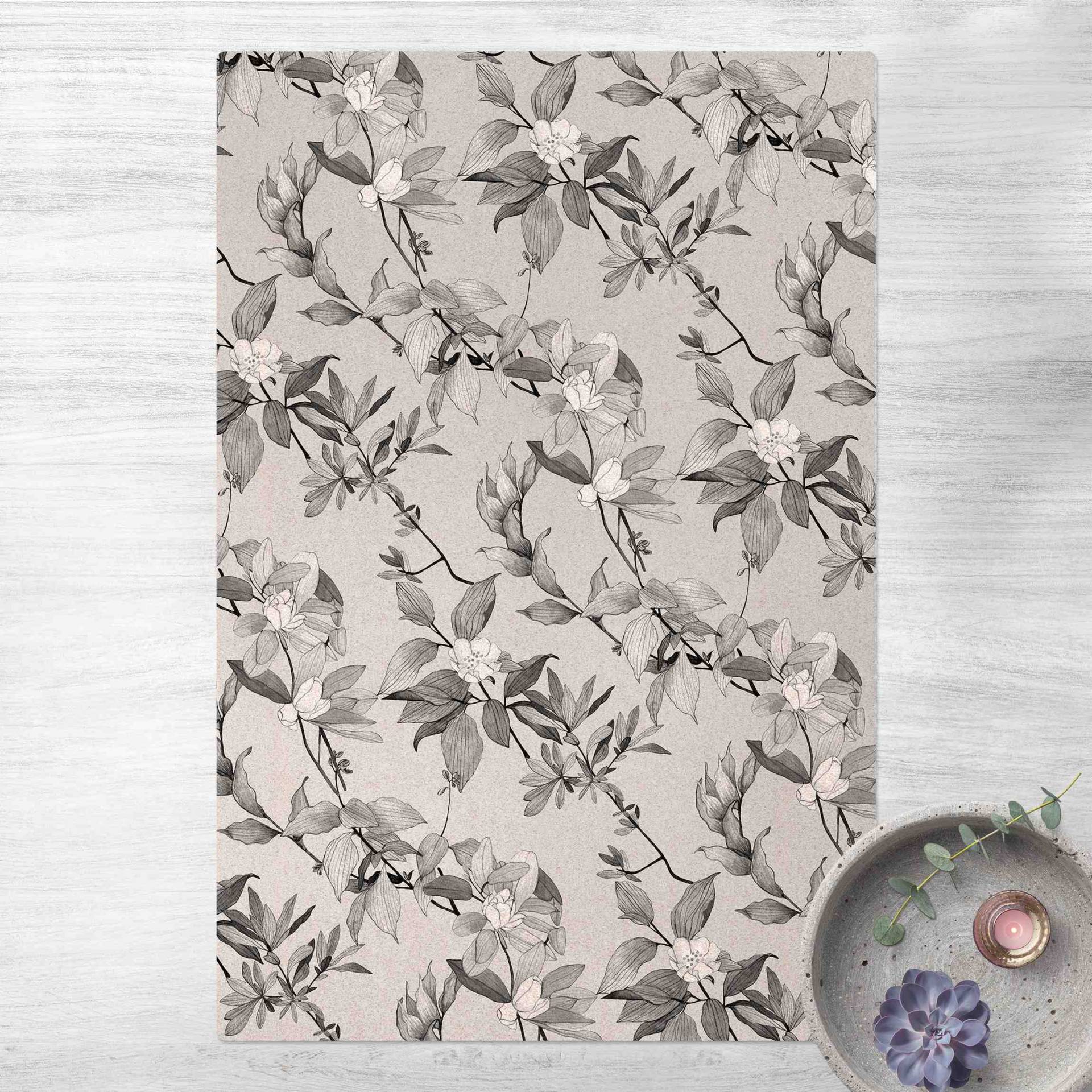 Kork-Teppich Romantisches Blütenaquarell Natur Grau