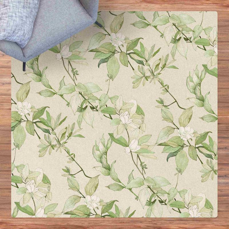 Kork-Teppich Romantisches Blütenaquarell Natur Grün
