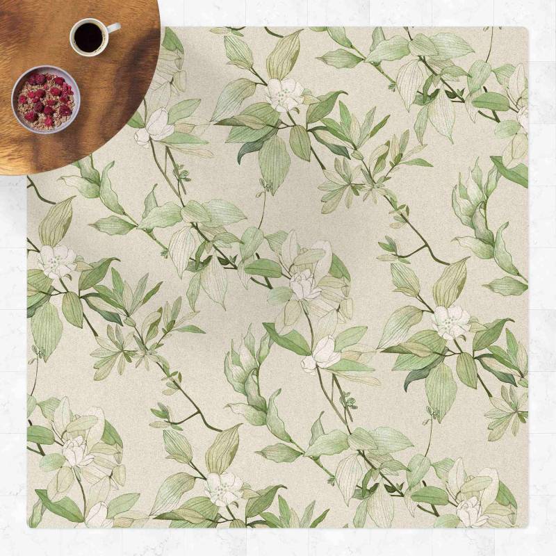 Kork-Teppich Romantisches Blütenaquarell Natur Grün