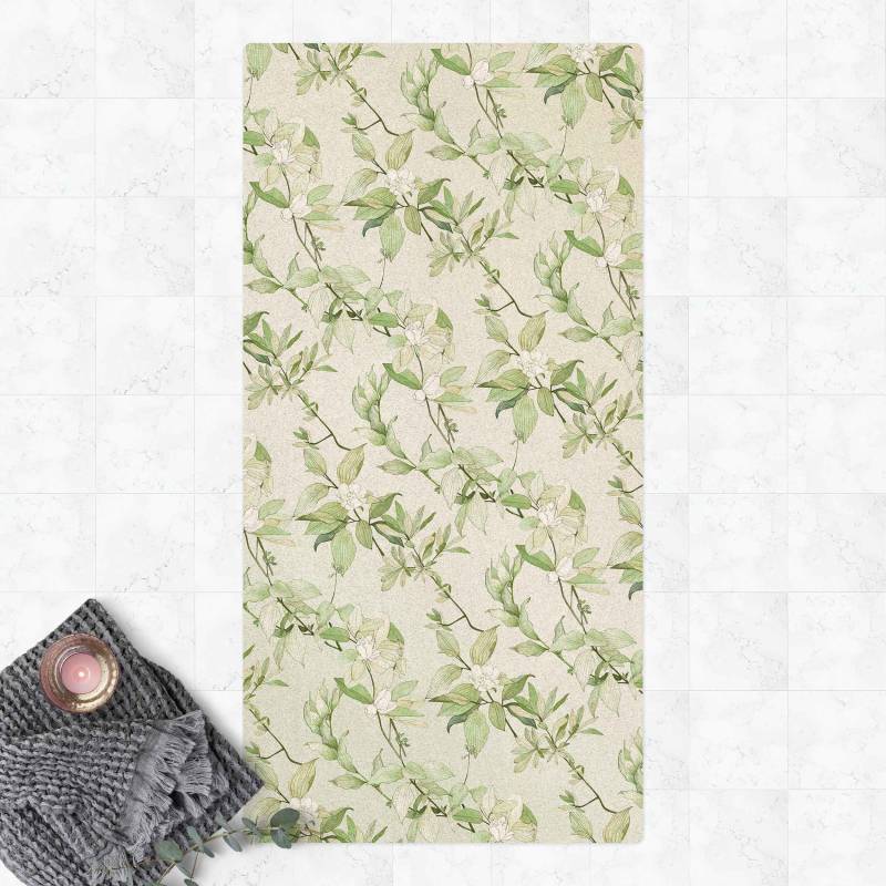 Kork-Teppich Romantisches Blütenaquarell Natur Grün