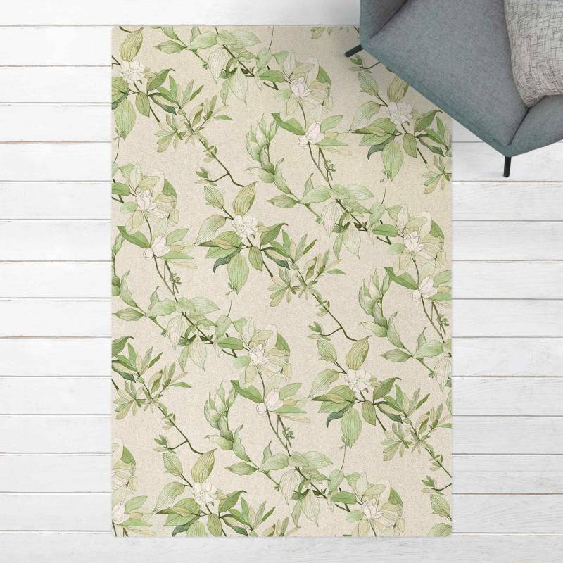 Kork-Teppich Romantisches Blütenaquarell Natur Grün