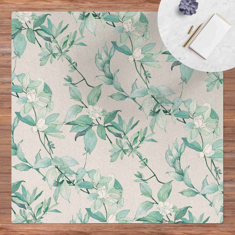 Kork-Teppich Romantisches Blütenaquarell Natur Mint