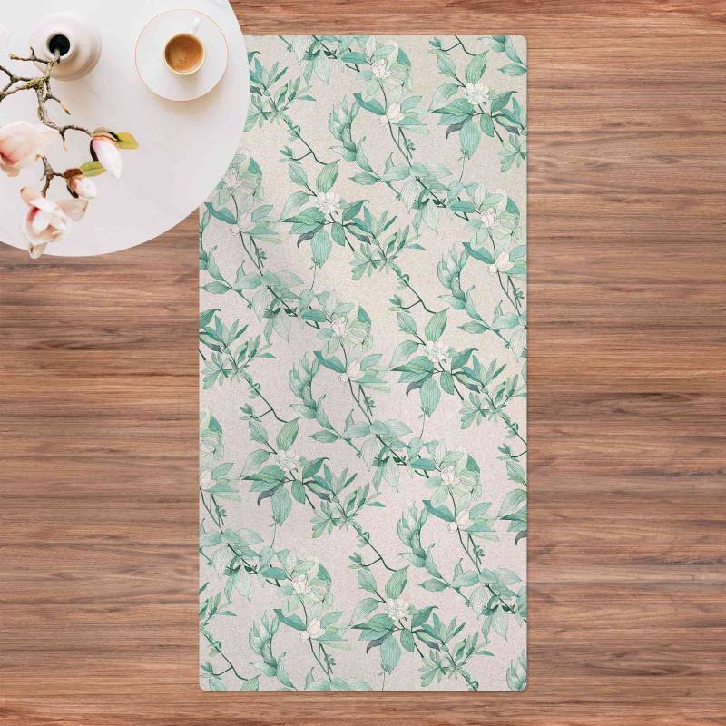 Kork-Teppich Romantisches Blütenaquarell Natur Mint