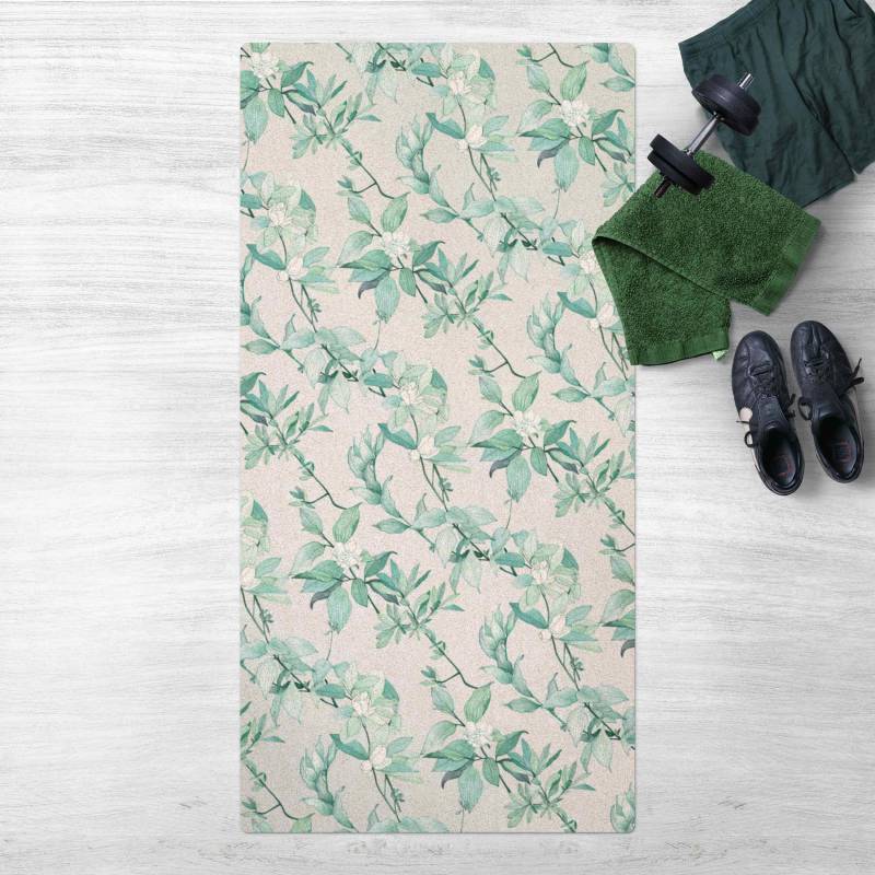 Kork-Teppich Romantisches Blütenaquarell Natur Mint