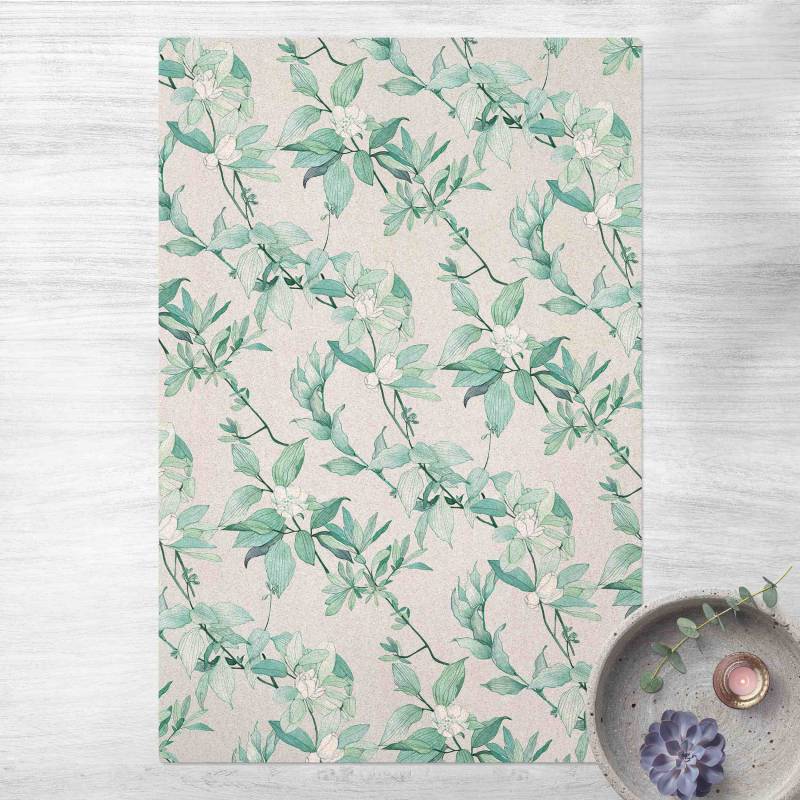 Kork-Teppich Romantisches Blütenaquarell Natur Mint