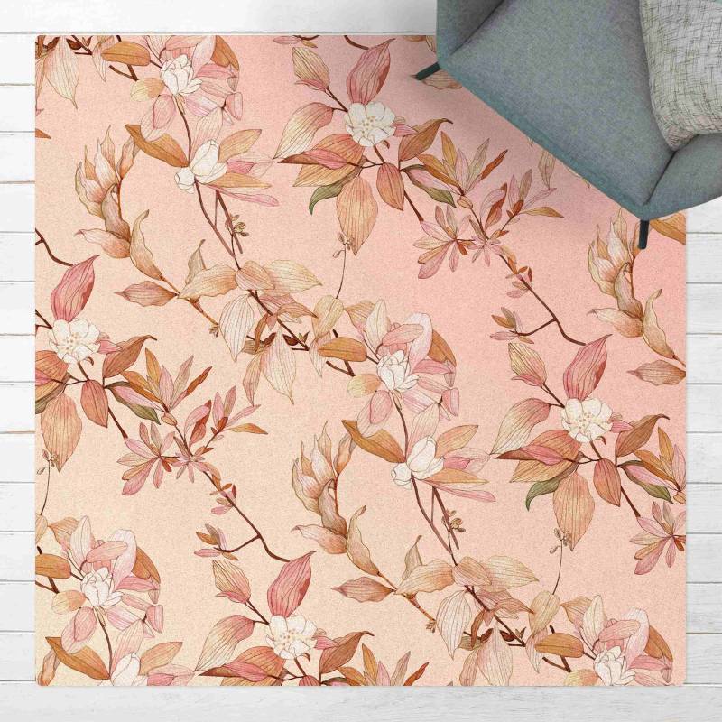 Kork-Teppich Romantisches Blütenaquarell Natur Rosa