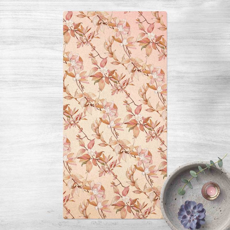 Kork-Teppich Romantisches Blütenaquarell Natur Rosa