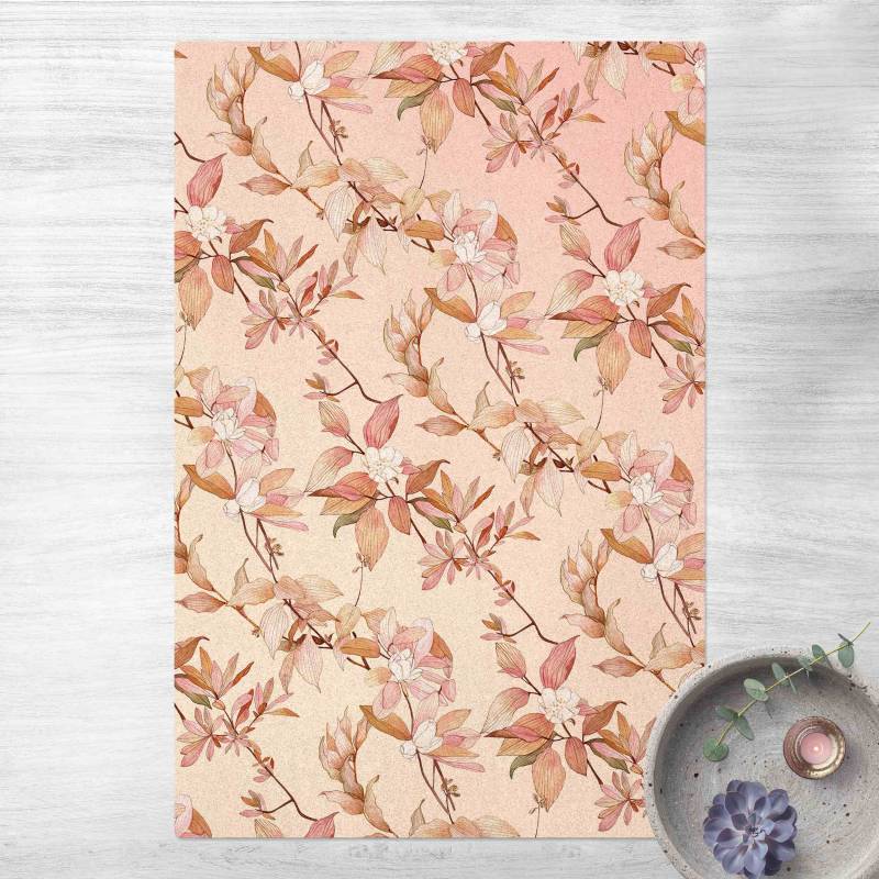 Kork-Teppich Romantisches Blütenaquarell Natur Rosa