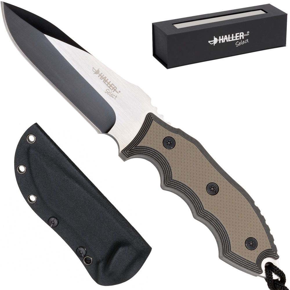 Kräftiges Outdoor-Messer Haller Select mit Kydexscheide in Geschenk-Box von Haller Select