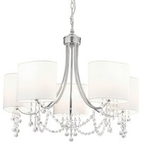 Kronleuchter mit Schirm 5x E14 Chrom Weiß Stoff Metall von Searchlight