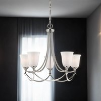 Kronleuchter mit Schirm Glas Metall in Nickel Weiß KELDA von ELSTEAD