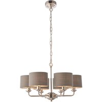 Kronleuchter mit Schirm Metall Stoff 6x E14 Nickel Anthrazit von Endon