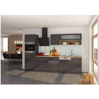 Küche mit Geschirrspüler 300 cm grau MARANELLO-03 inkl. E-Geräte, Anthrazit Hochglanz, Design-Glashaube mit E-Geräten B x H x T ca. 300 x 200 x 60cm