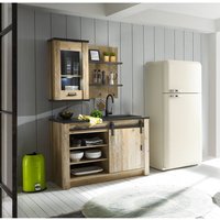 Küchen Set inkl. Spülschrank, Hängeschrank und Wandregal SHELTON-61 in Old Style hell Nb. mit anthrazit