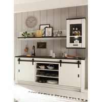 Küchen Set mit Spültisch, Hängeschrank und Wandregal SHELTON-61 in Pinie Weiß Nb. mit anthrazit