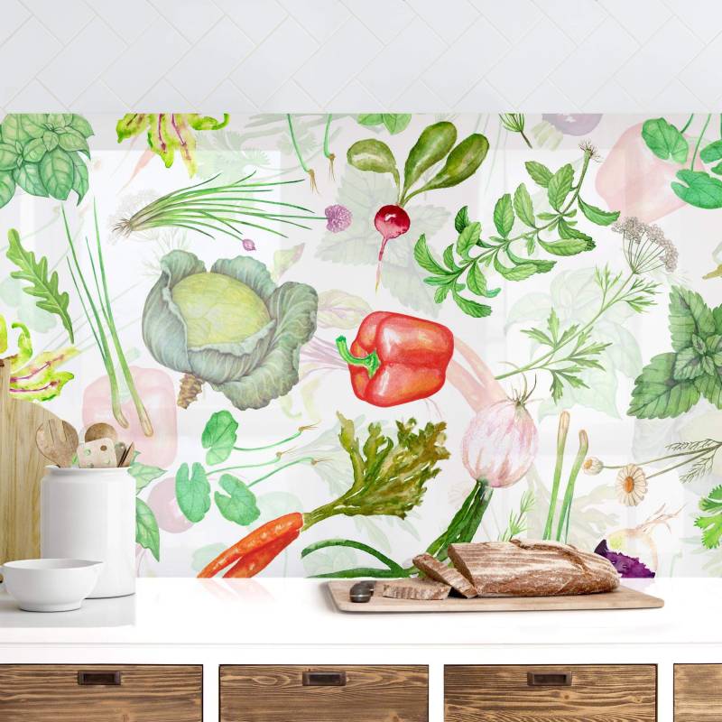 Küchenrückwand Gemüse und Kräuter Illustration