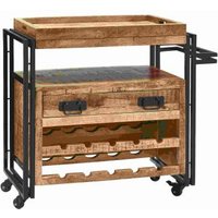 Küchenwagen inkl. Tablett und Flaschenboden IRON / Mango Massiv - Metall