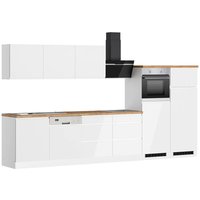 Küchenzeile 360 cm, inkl. E-Geräte, in Hochglanz weiß, Arbeitsplatte Eiche MARSEILLE-03