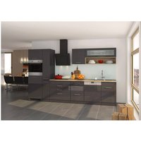 Küchenzeile Hochglanz grau 330 cm MARANELLO-03 inkl. E-Geräte, Anthrazit, Design-Glashaube mit E-Geräten B x H x T ca. 330 x 200 x 60cm