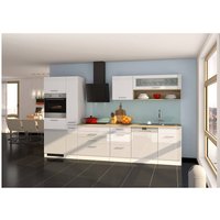 Küchenzeile Hochglanz weiß 330 cm MARANELLO-03 inkl. E-Geräte, Design-Glashaube mit E-Geräten B x H x T ca. 330 x 200 x 60cm