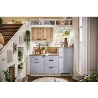 Küchenzeile Leerblock 180cm Büroküche inkl. Spüle und Spültischarmatur PKW 018012 von Pino Küchen Pastellblau / Eiche Evoke