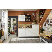 Küchenzeile Leerblock 180cm Kompaktküche inkl. Spüle und Spültischarmatur PKW 318011 von Pino Küchen Evoke Eiche / Grafit / Weiß