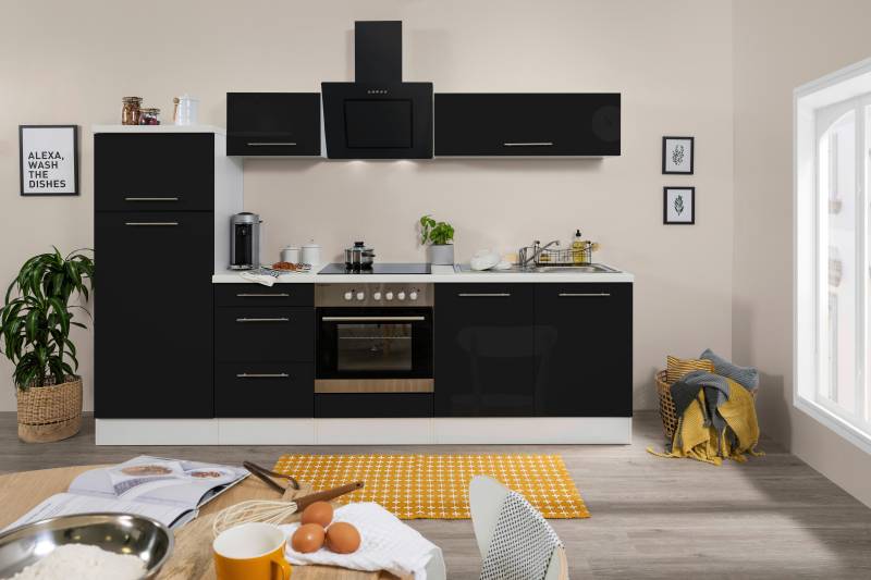 Küchenzeile mit Geräten 270 cm Schwarz Hochglanz/Weiß