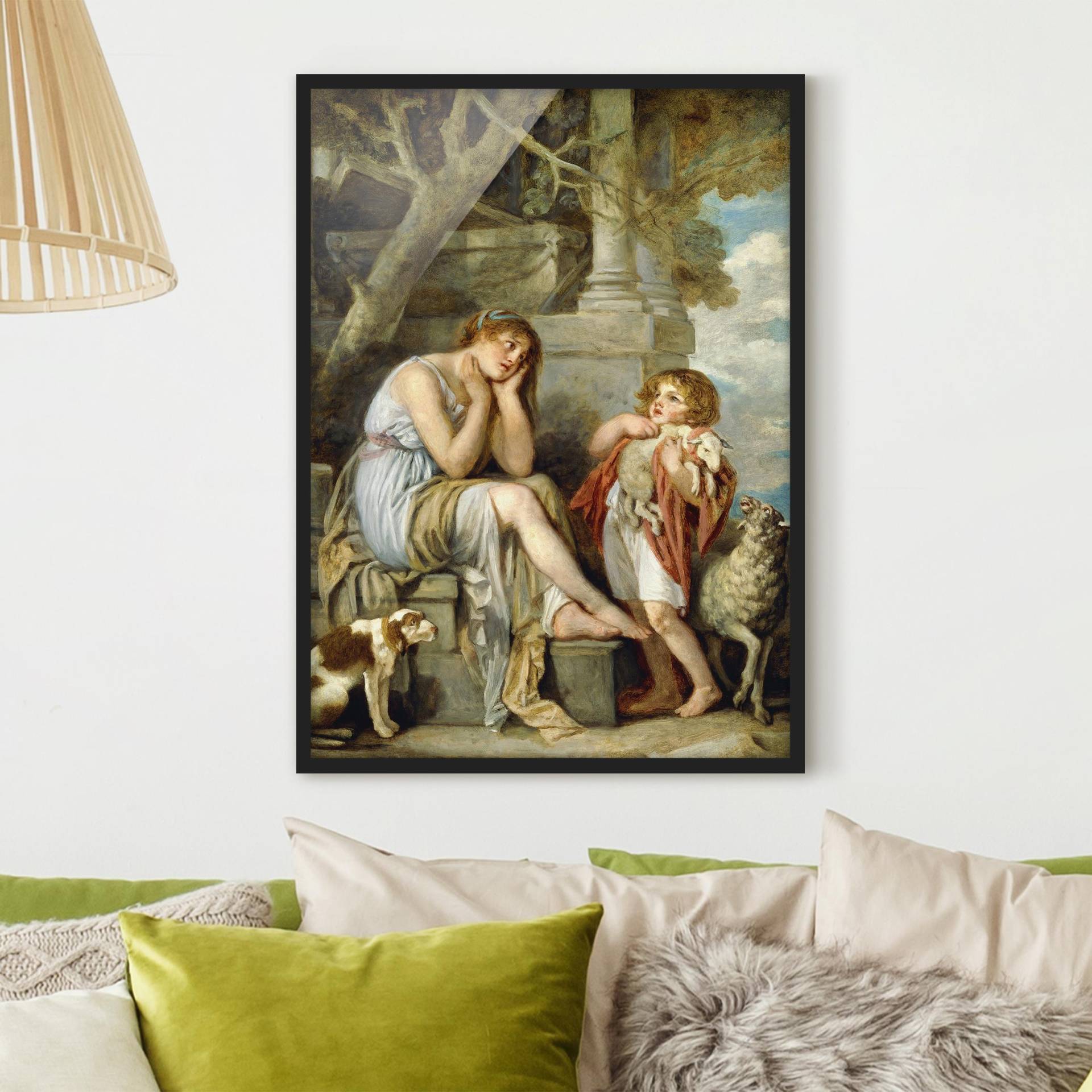 Kunstdruck mit Rahmen Jean Baptiste Greuze - L'Agneau Chéri