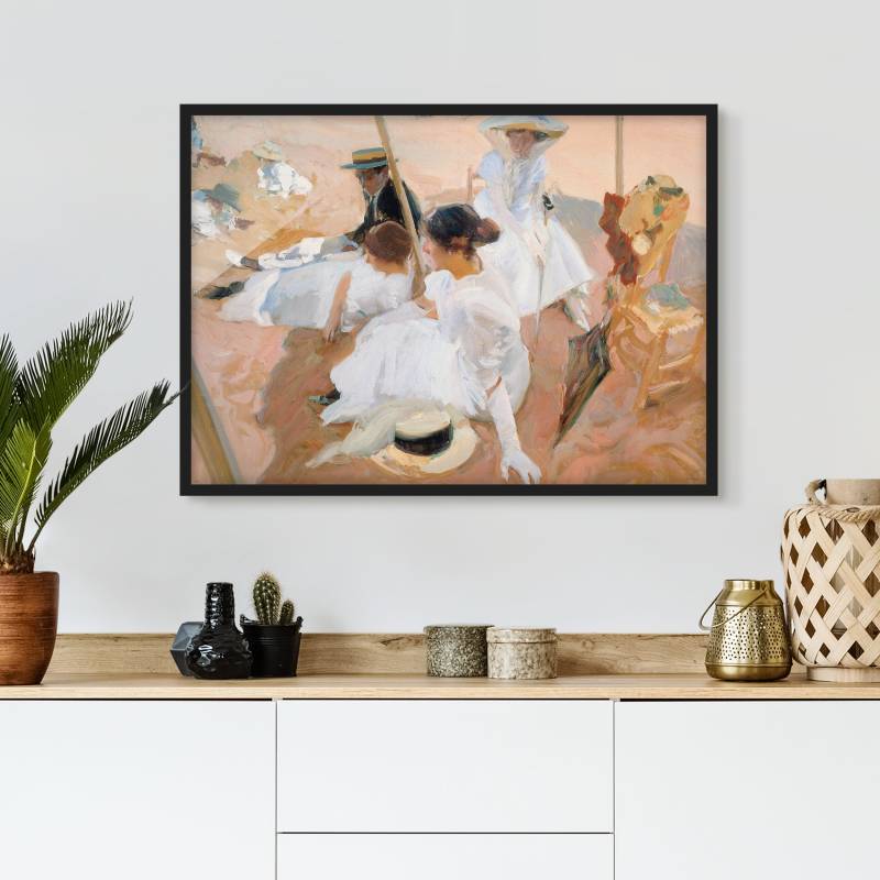 Kunstdruck mit Rahmen Joaquin Sorolla - Unter der Markise am Strand