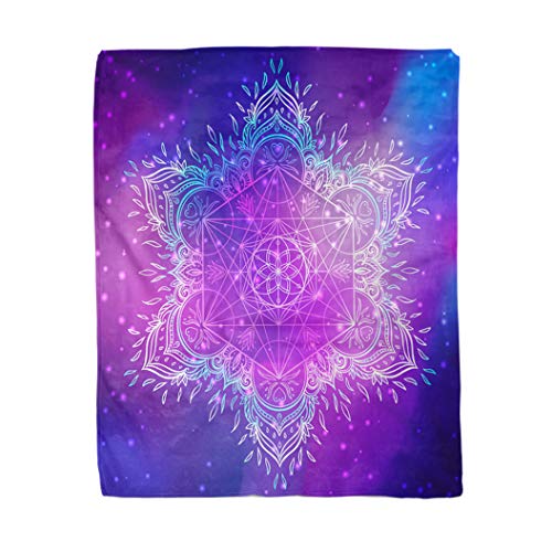 Kuscheldecke Mandala Rundmuster Heilige Geometrie Metatron Würfel Starkes Symbol Couchdecke Weich Wohndecke Personalisierte Fleecedecke, Für Couch, Sofa, Einzelbett, 125x150cm