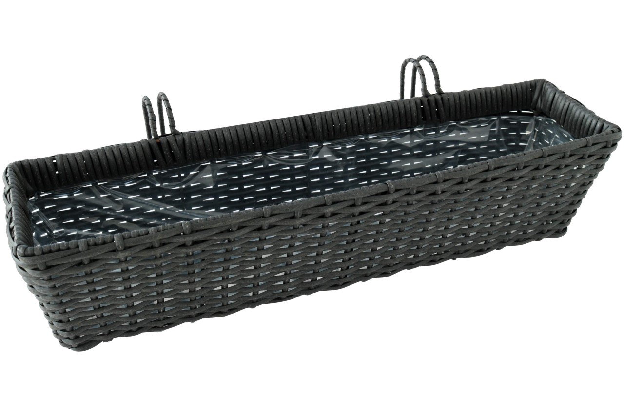 Kynast Blumenkasten Balkon Geländer 60 x 14 cm eckig Polyrattan dunkelbraun