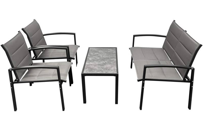 Kynast Garten Lounge Garnitur Metall 4-teilig schwarz grau Textilbezug