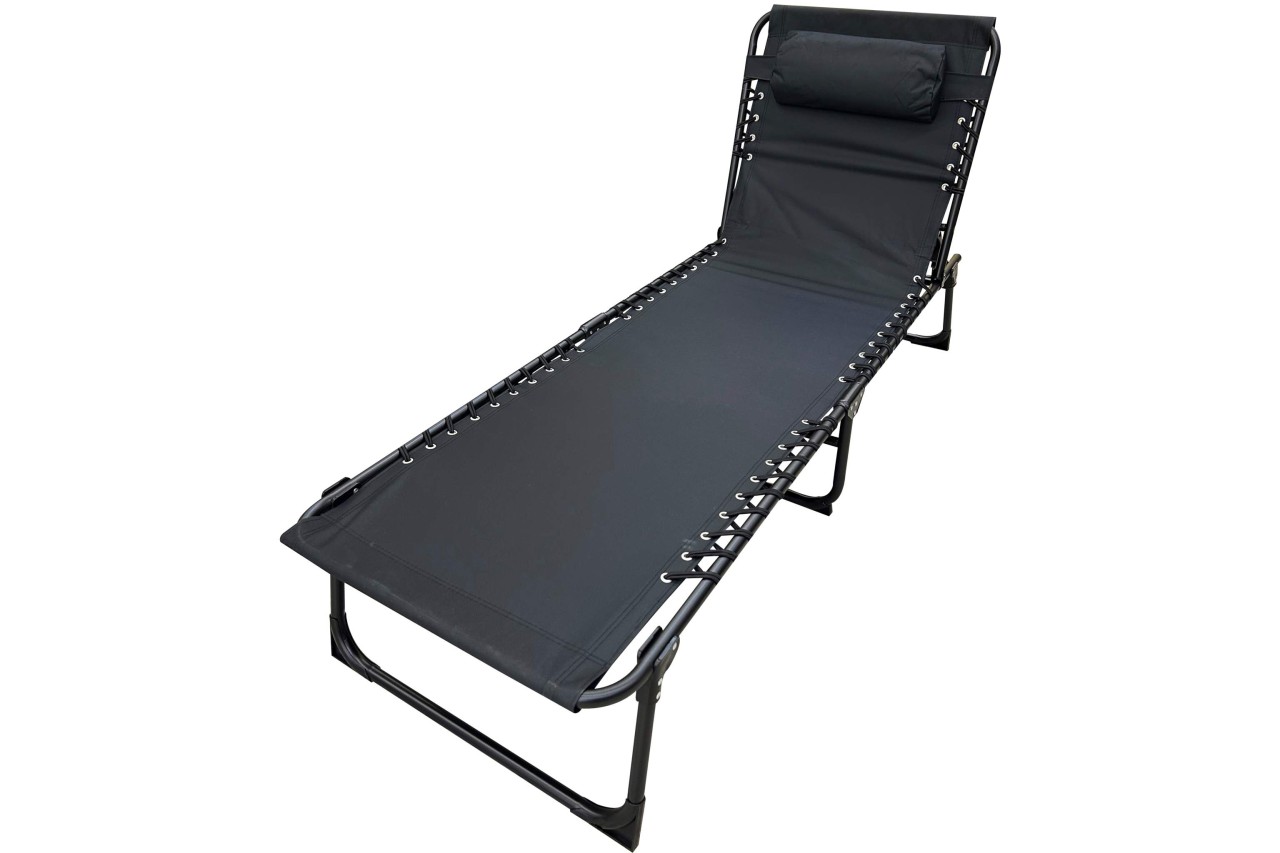 Kynast Gartenliege mit Kopfpolster 189 x 60 cm schwarz 4-fach verstellbar