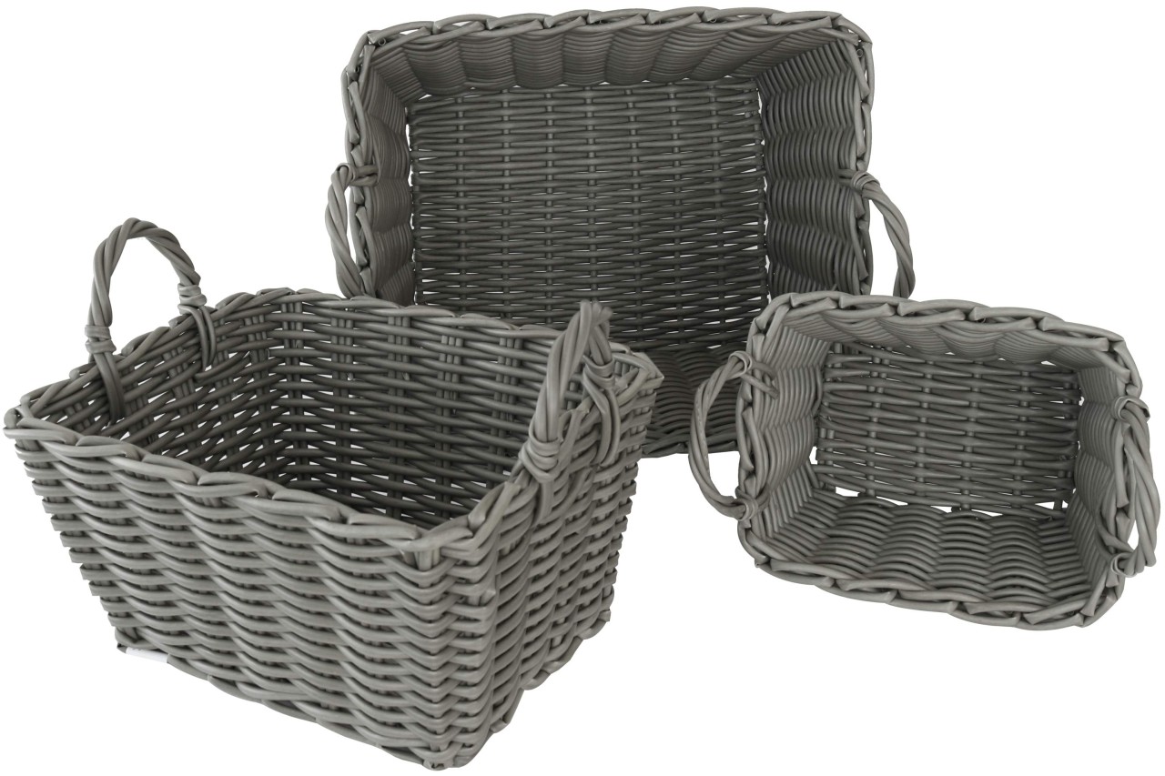 Kynast Korb Set mit Griff 3er Set 18/20/24 cm eckig Polyrattan Grau wetterfest
