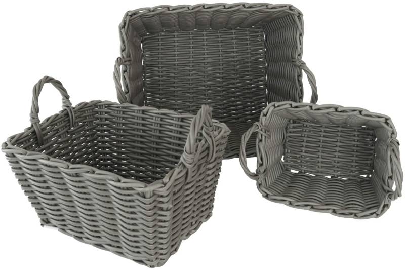 Kynast Korb Set mit Griff 3er Set 18/20/24 cm eckig Polyrattan Grau wetterfest