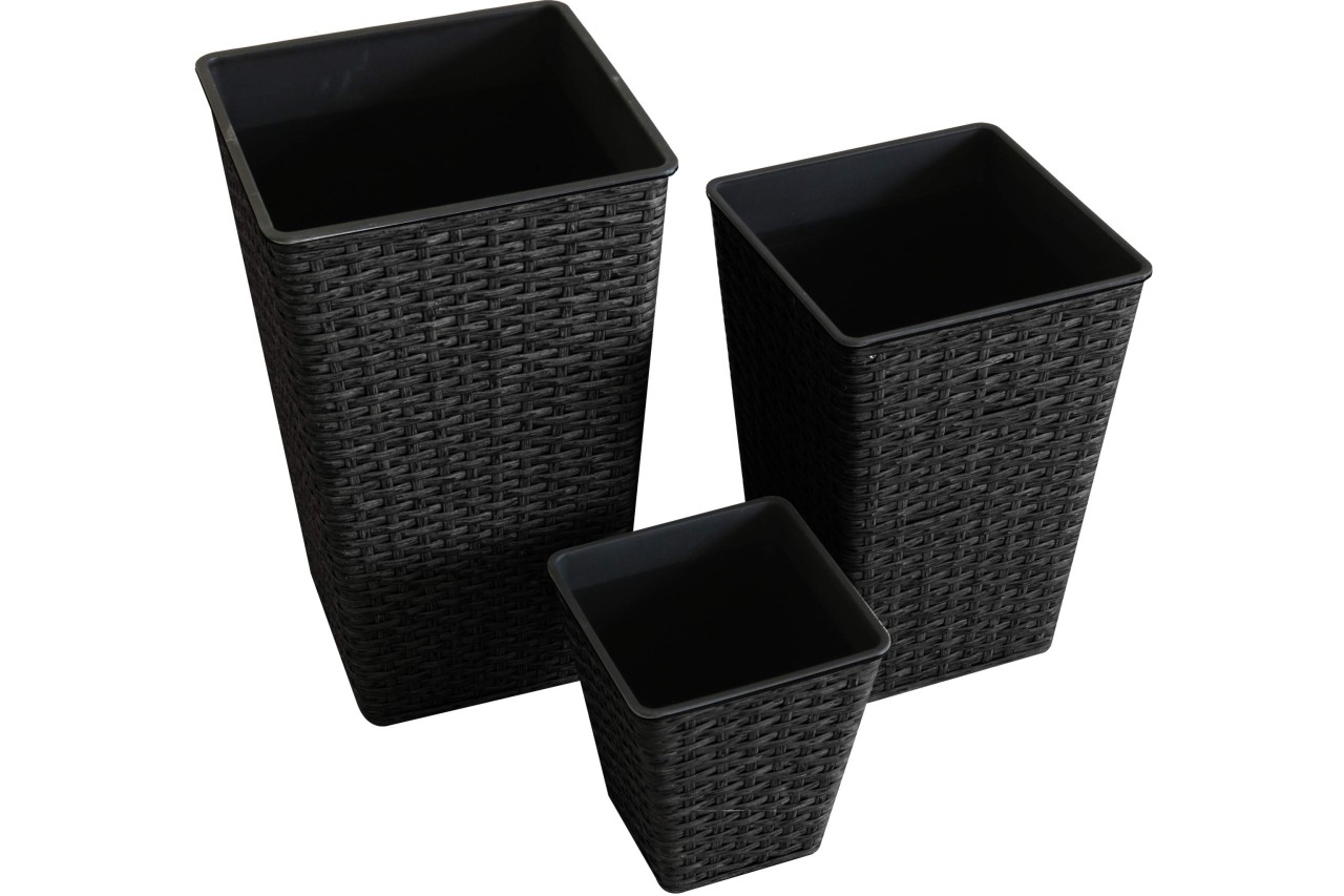 Kynast Pflanztopf 3er Set eckig 20/35/45 cm Polyrattan schwarzbraun wetterfest
