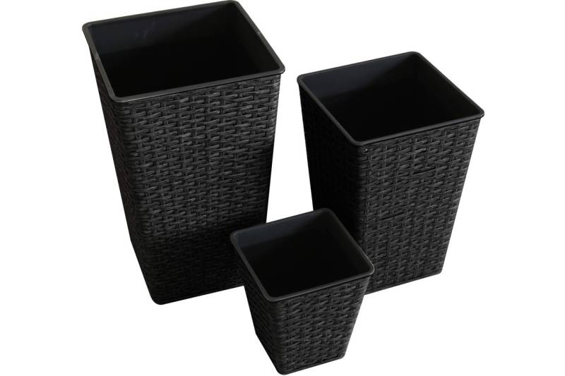 Kynast Pflanztopf 3er Set eckig 20/35/45 cm Polyrattan schwarzbraun wetterfest